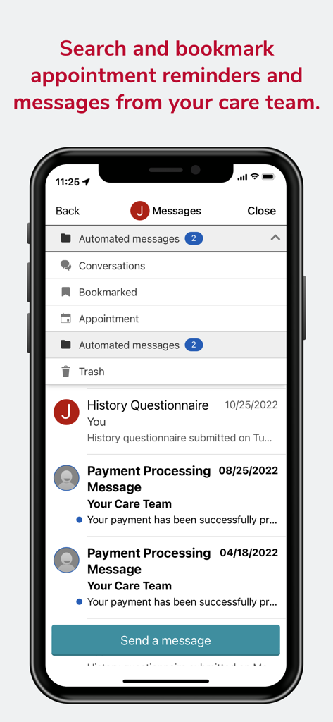 Ohio State MyHealth app messaging interface showing secure patient communications and appointment folders