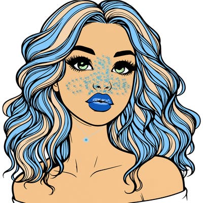 realistic girl with wavy hair and lips