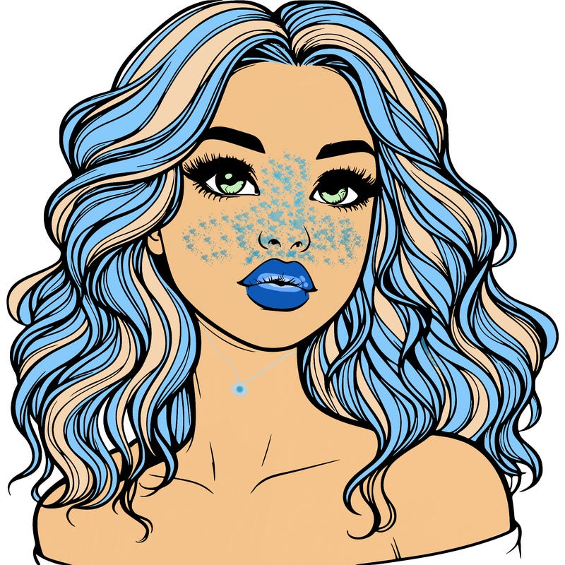 realistic girl with wavy hair and lips