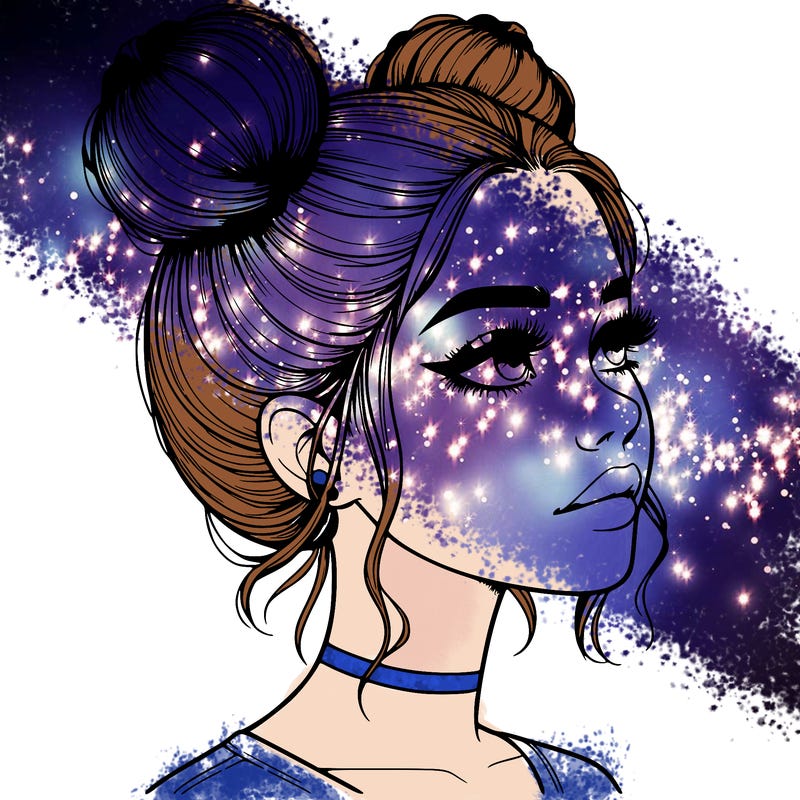 realistic girl with buns on the top of her head