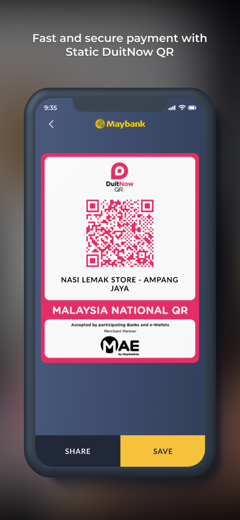 Maybank QRPayBiz - Maybank QRPayBiz screen displaying a static DuitNow QR code for merchant payments.