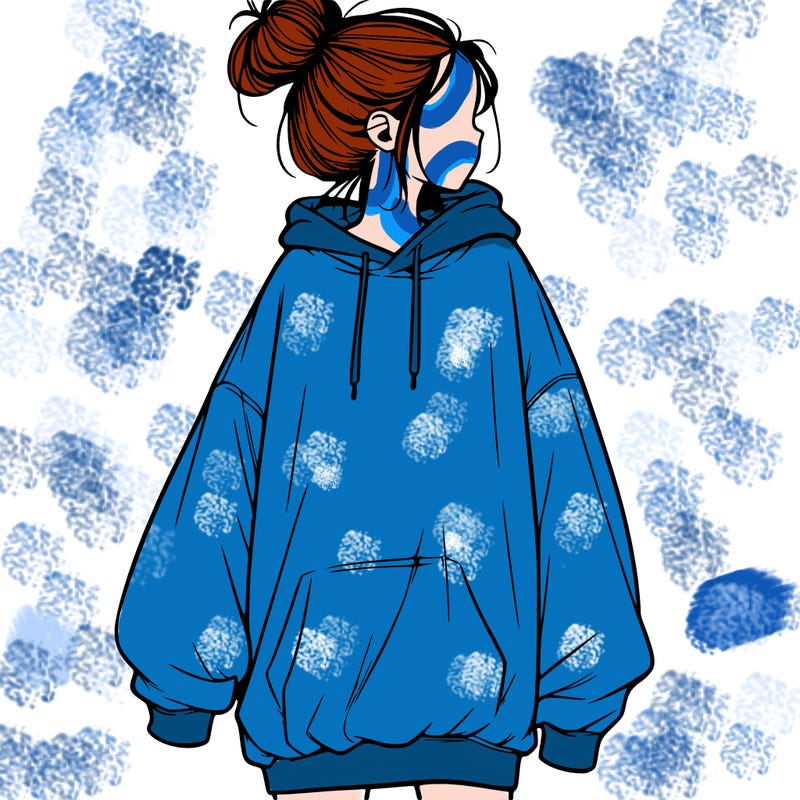 realistic girl with a oversized sweatshirt on and a bun