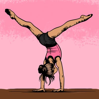 realistic gymnastic hand stand girl in four splits