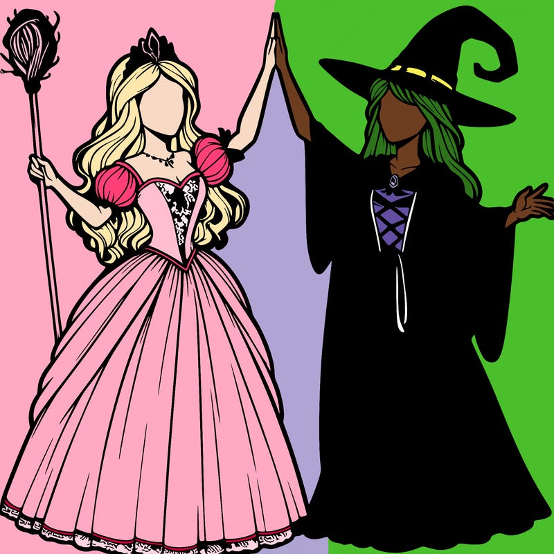 detailed realistic split of a princess and a witch