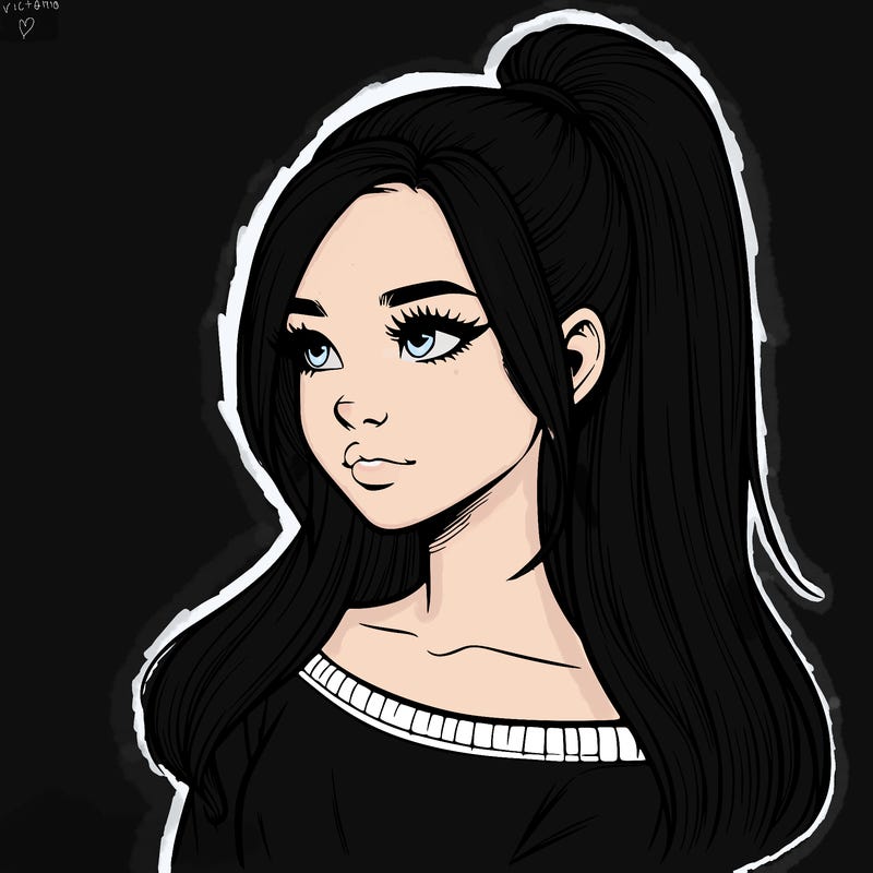 realistic girl with a high ponytail