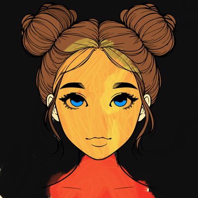 realistic girl with two buns on top of her head