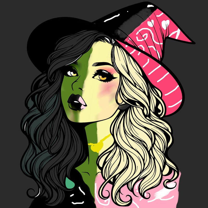 realistic witch girl with wavy hair and lips