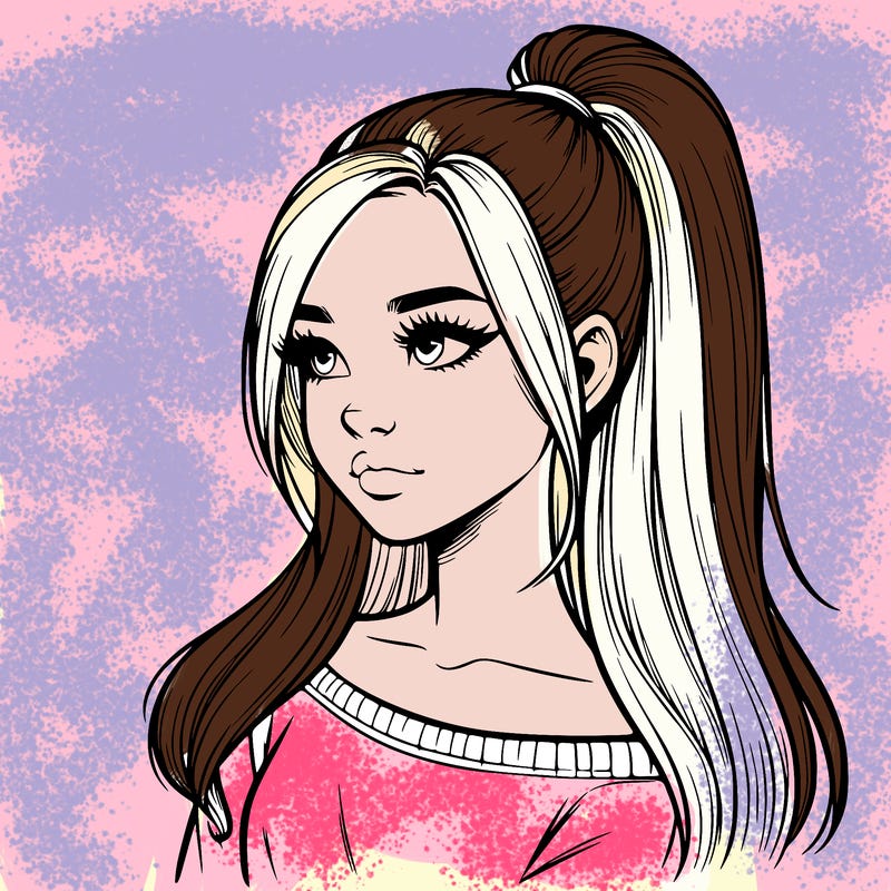 realistic girl with a high ponytail