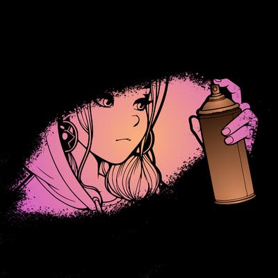 a realistic girl, spray painting