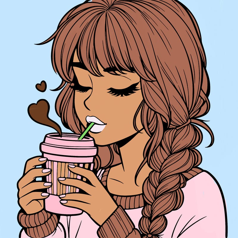 realistic girl drinking coffee