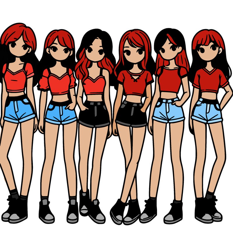 a group of girls wearing crop tops and shorts