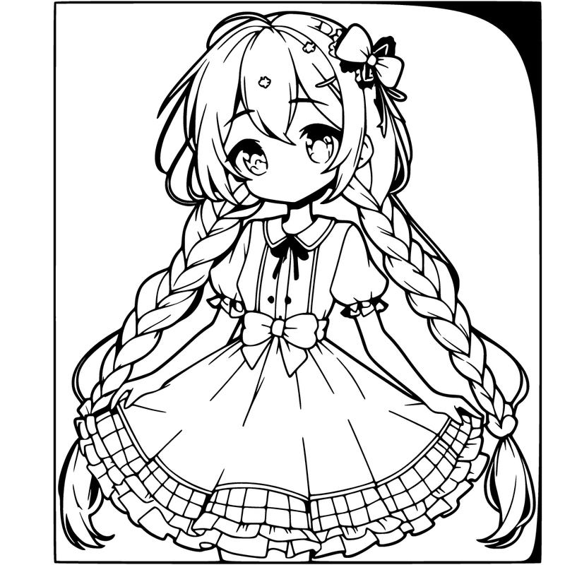 girl with braid and wearing a cute dress anime