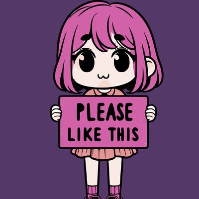 a girl holding a sign that says please like this one