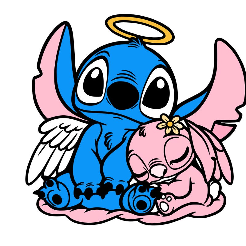 stitch and angel snuggling