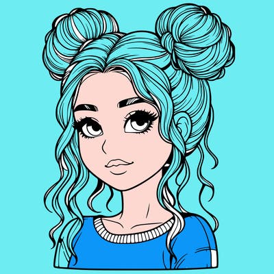 realistic girl with two buns in her hair