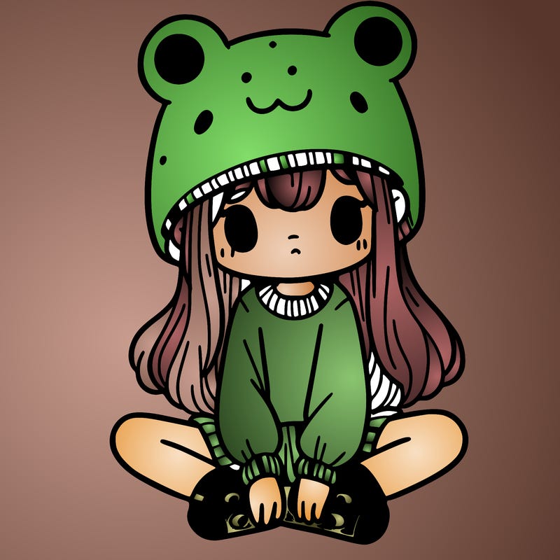 a girl wearing a frog hat and some frog socks