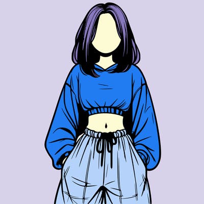 realistic girl faceless with baggy pants and a crop top