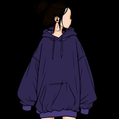 realistic girl with a oversized sweatshirt on and a bun