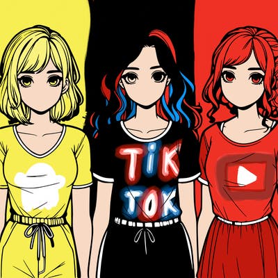 three realistic girls standing up