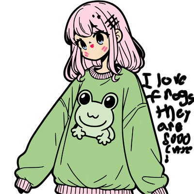 girl wearing frogging sweatshirt