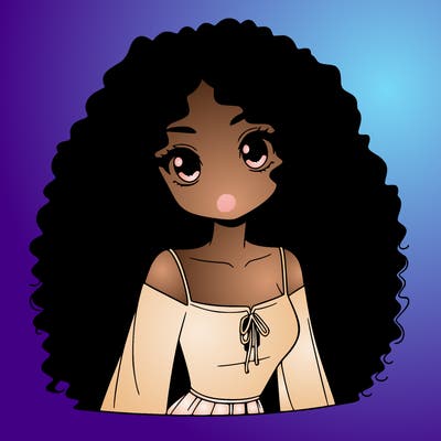 a black anime girl with long afro hair