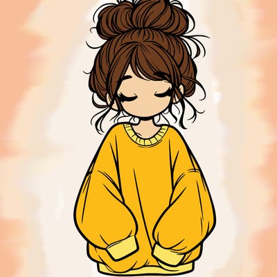 girl with baggy sweatshirt and messy bun