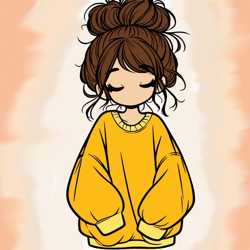 girl with baggy sweatshirt and messy bun