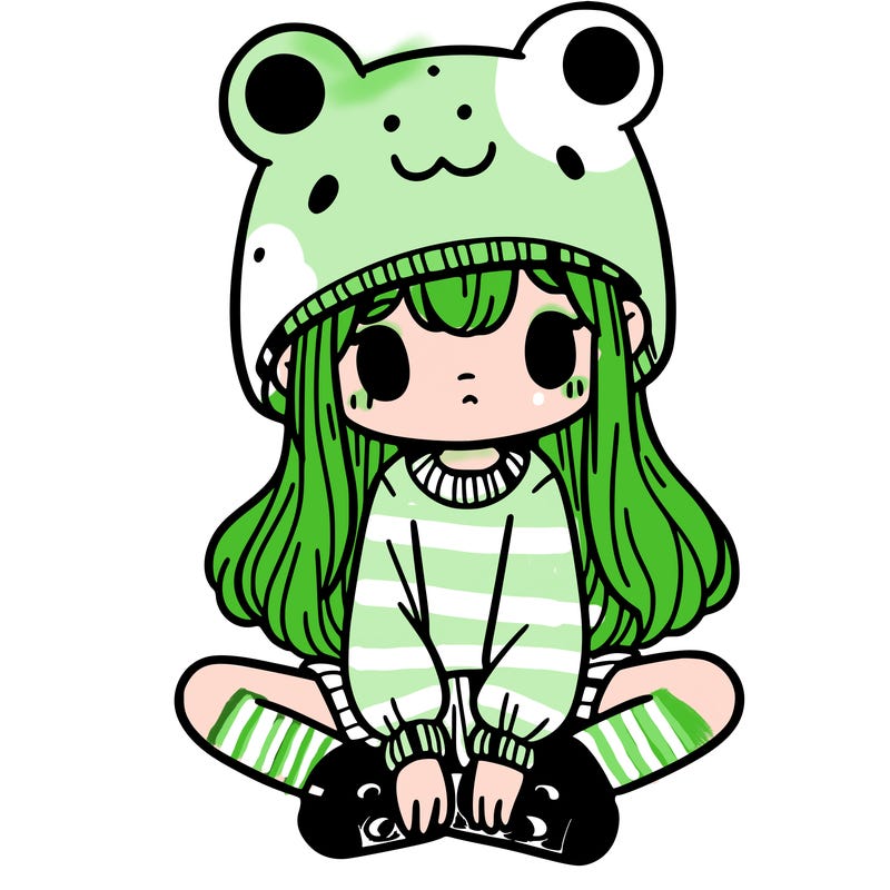 a girl wearing a frog hat and some frog socks