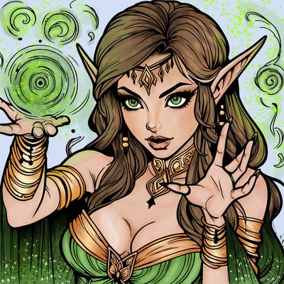 realistic scary beautiful elf sorceress casting spell