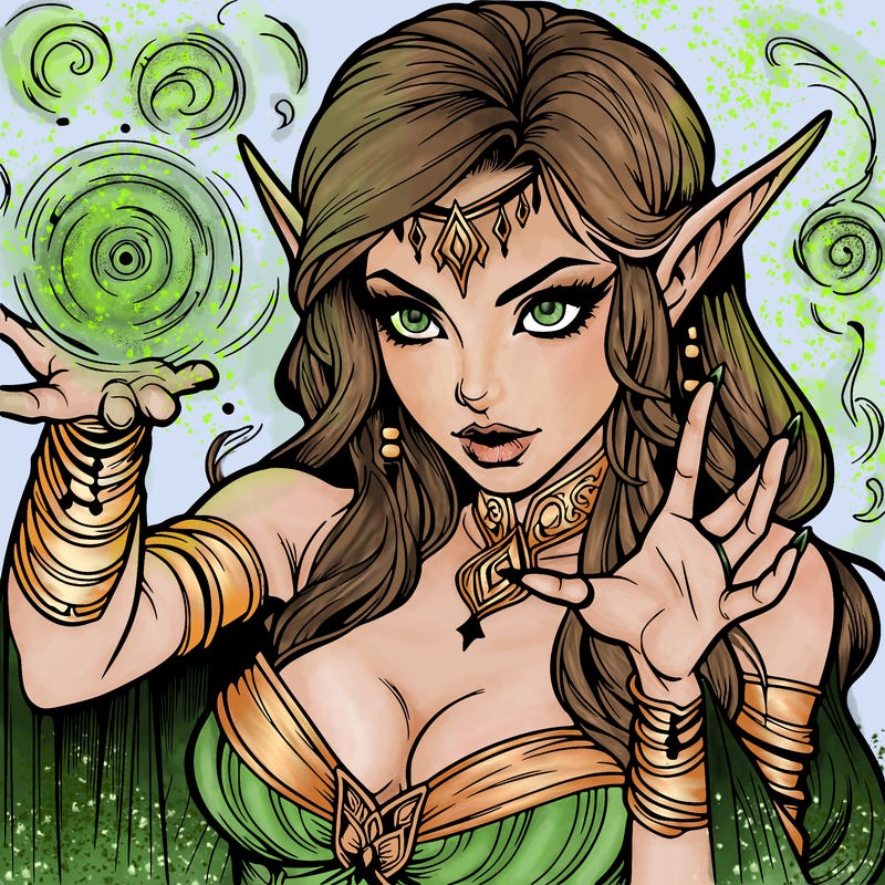 realistic scary beautiful elf sorceress casting spell
