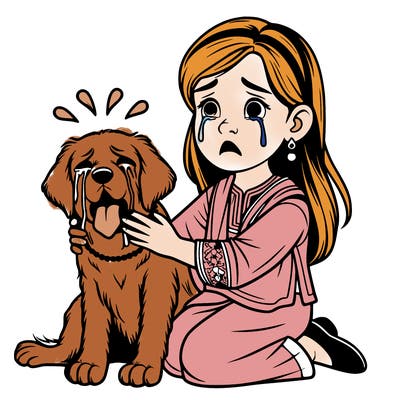 girl holding her dying dog crying very realistic