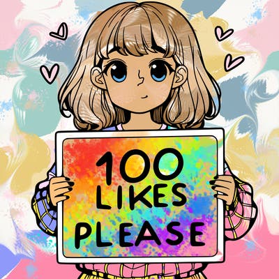 a girl holding a sign saying 100 likes please