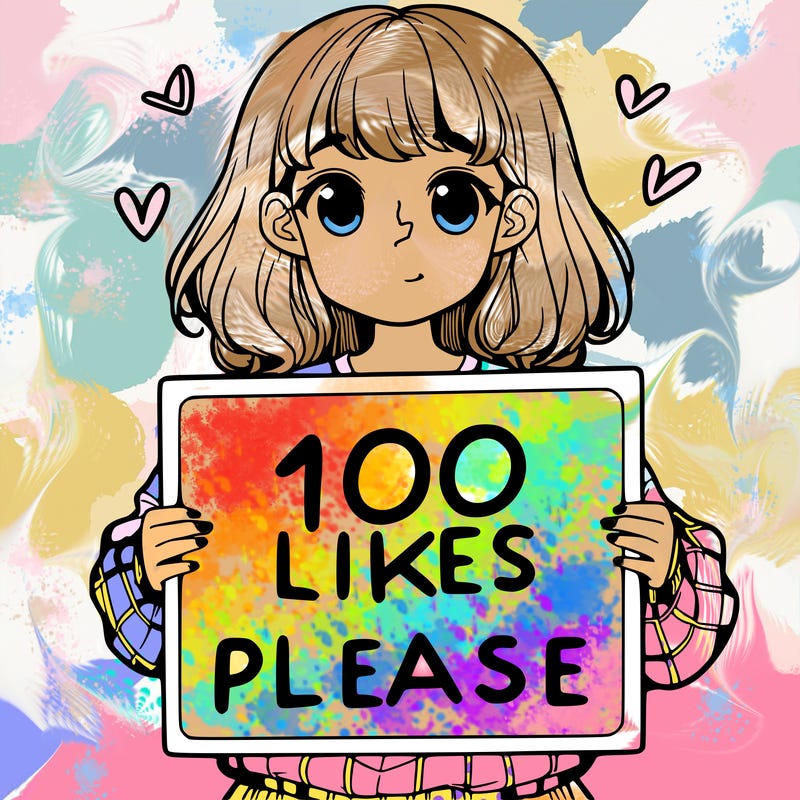 a girl holding a sign saying 100 likes please