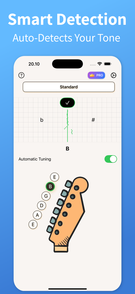 Electric Guitar Tuner ™ - Electric Guitar Tuner app interface showing smart tone detection for a B note