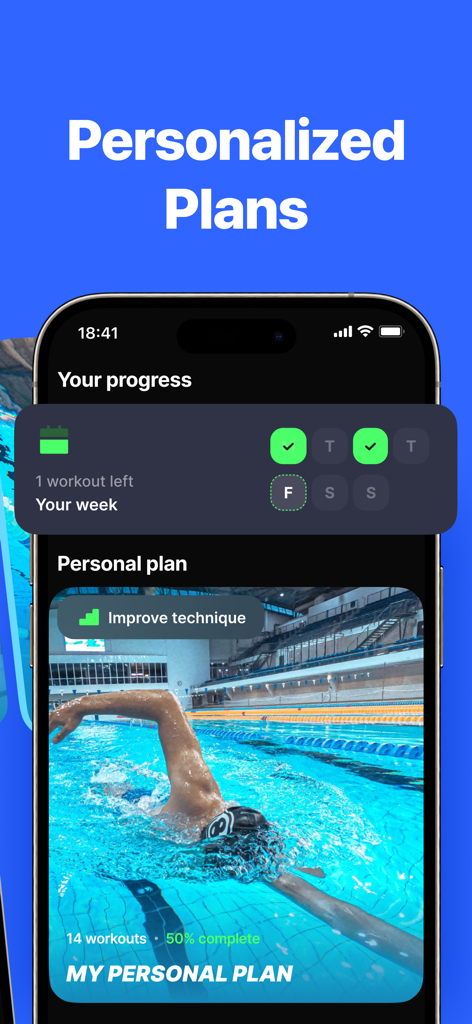 SwimUp: Swimming Workouts App - SwimUp app screen showing personalized swimming training plans and progress tracking