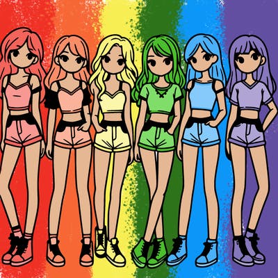 a group of girls wearing crop tops and shorts