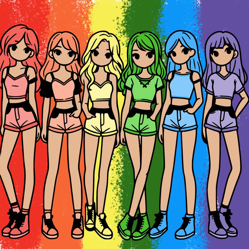 a group of girls wearing crop tops and shorts