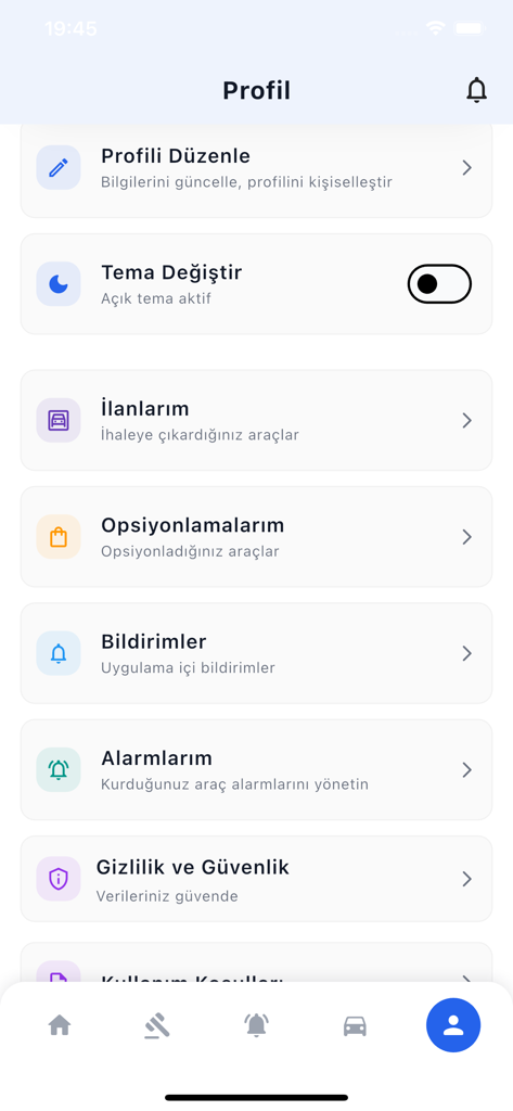 Hızlı Pazar Esnaf - The user profile and settings screen of the Hizli Pazar Esnaf mobile application