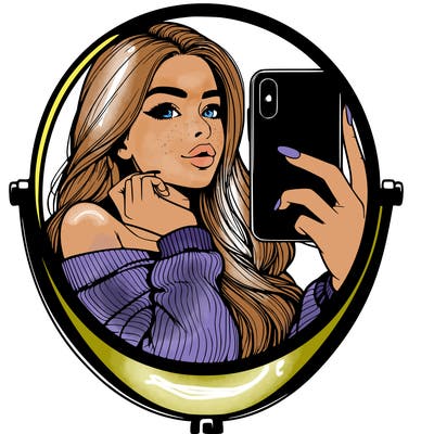 realistic girl taking mirror selfie beautiful