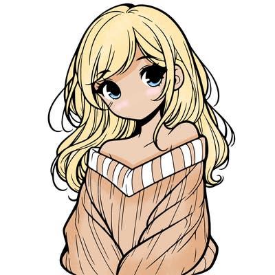 shy pretty girl wearing a sweater that is falling off one shoulder portrait