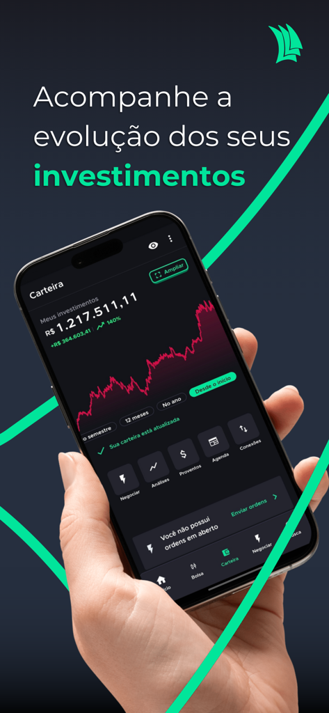 TradeMap: Acompanhe suas ações - TradeMap app displaying investment portfolio evolution on a smartphone