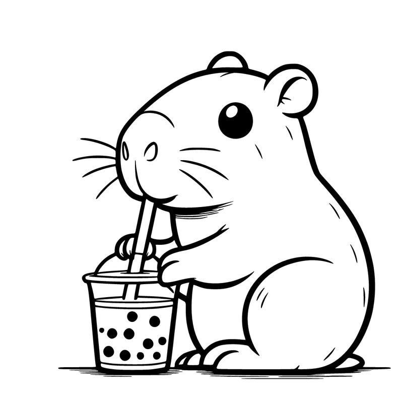 a capabara drinking boba