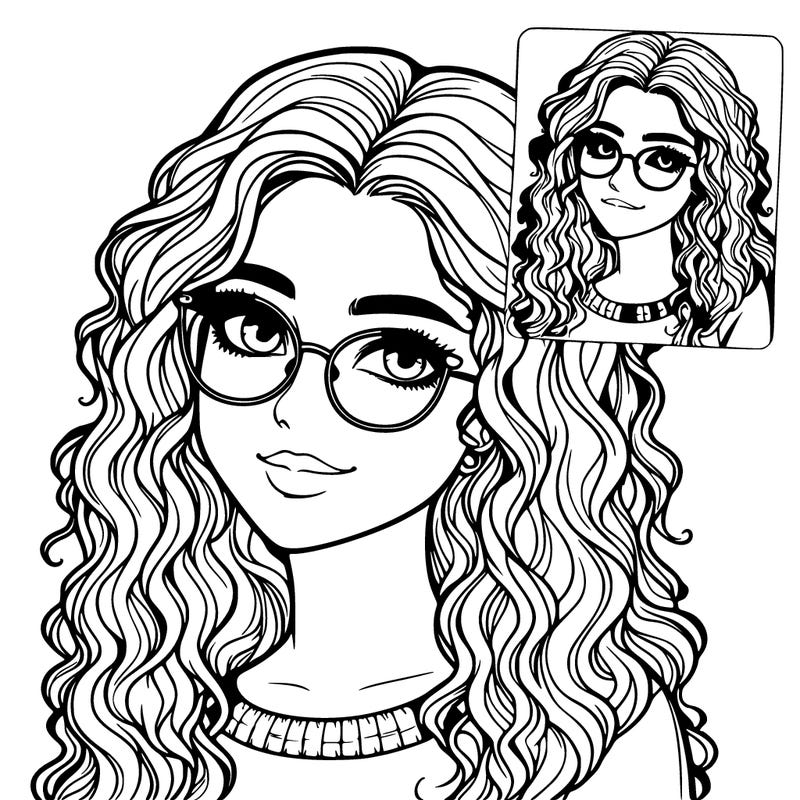 pretty girl with glasses and curly hair realistic looking