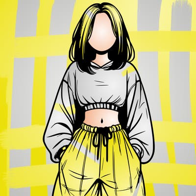 realistic girl faceless with baggy pants and a crop top