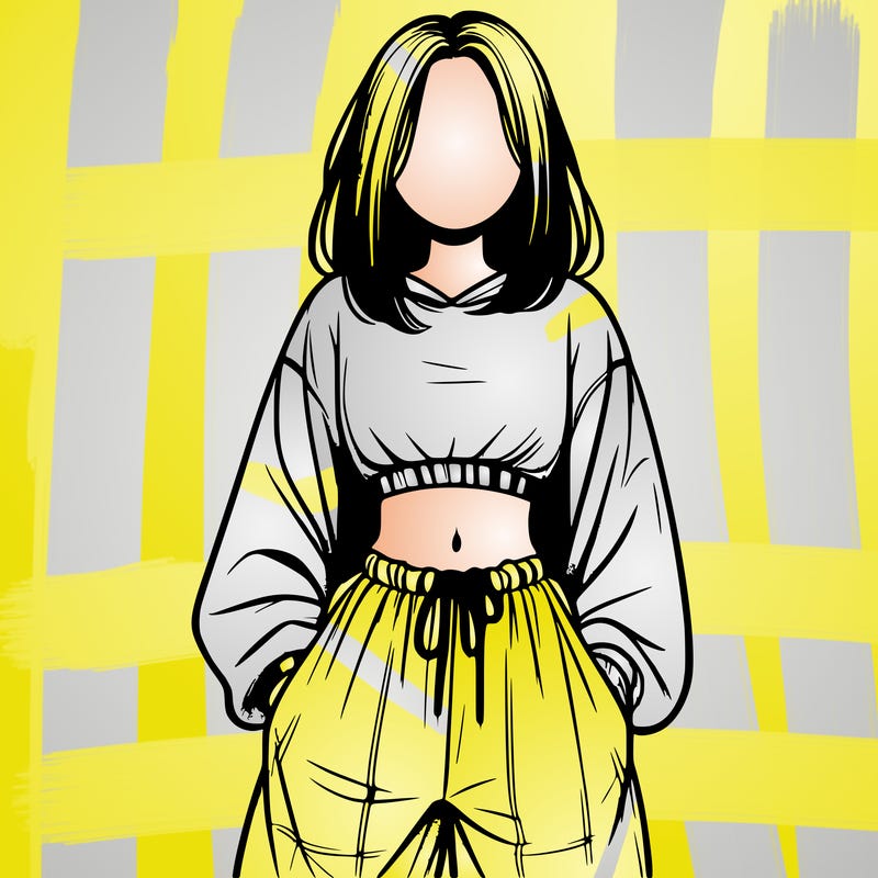 realistic girl faceless with baggy pants and a crop top