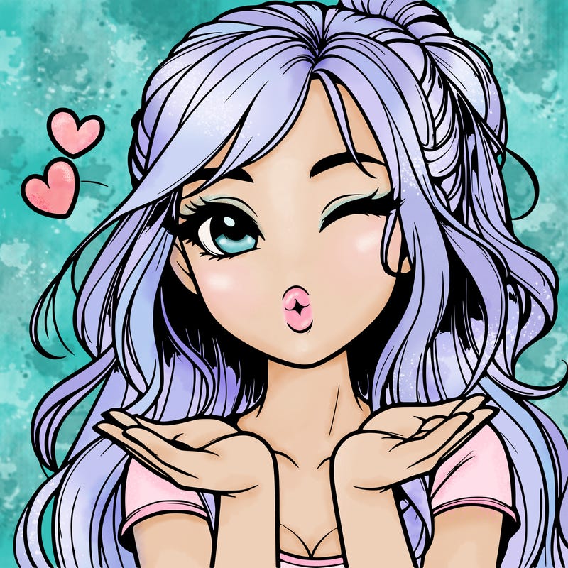 realistic girl winking and blowing a kiss while making heart hands