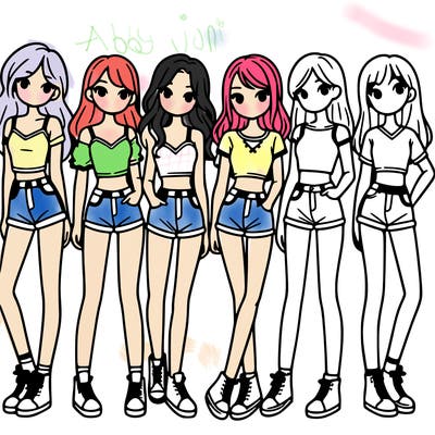 a group of girls wearing crop tops and shorts
