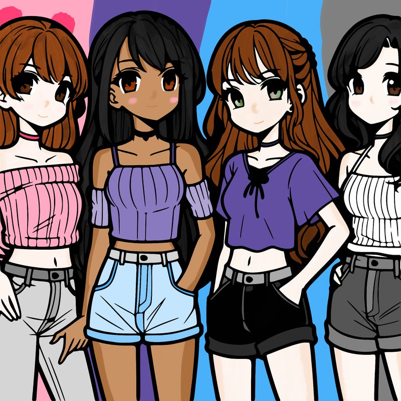 teen manga girls group of 4