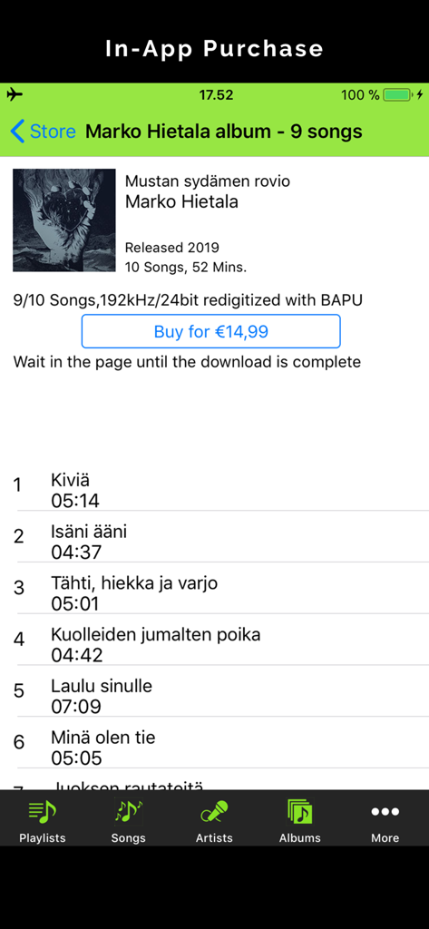 BAPU - BAPU app high resolution album purchase screen