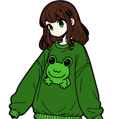 girl wearing frogging sweatshirt